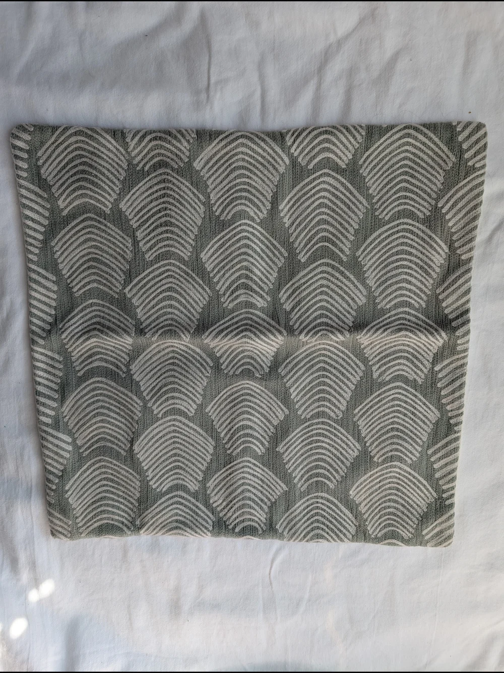 West Elm Embroidered Throw Pillow Covers in Sage Green and Cream - 2